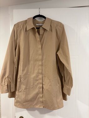 Foxcroft Tan Button-Front Tunic Blouse